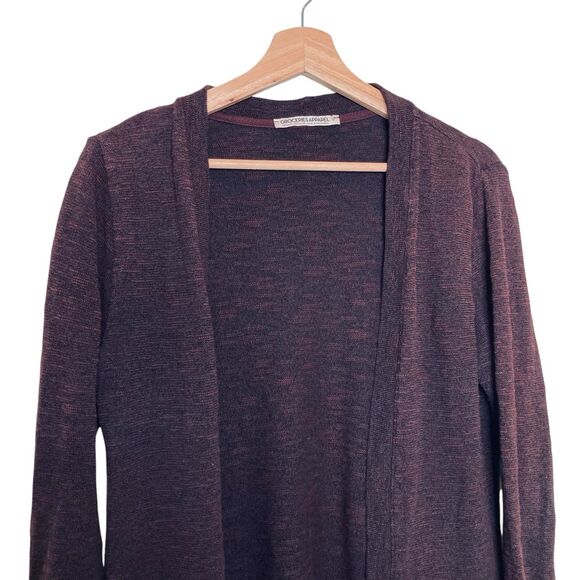 Groceries Apparel Drape Front Cardigan Sweater Small Open Front Burgundy Pockets - Picture 3 of 11